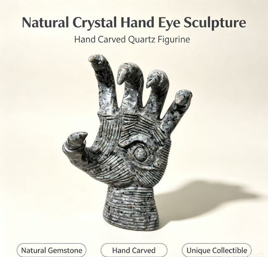 Yooperlite All Seeing Eye Demon Hand Crystal Carving, Natural Flame Stone Hamsa Hand Sculpture, Gothic Witchcraft Decor, Crystal Ornament Gift
